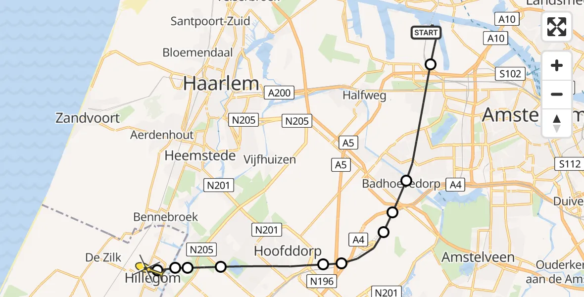 Routekaart van de vlucht: Lifeliner 1 naar Hillegom, Elbaweg