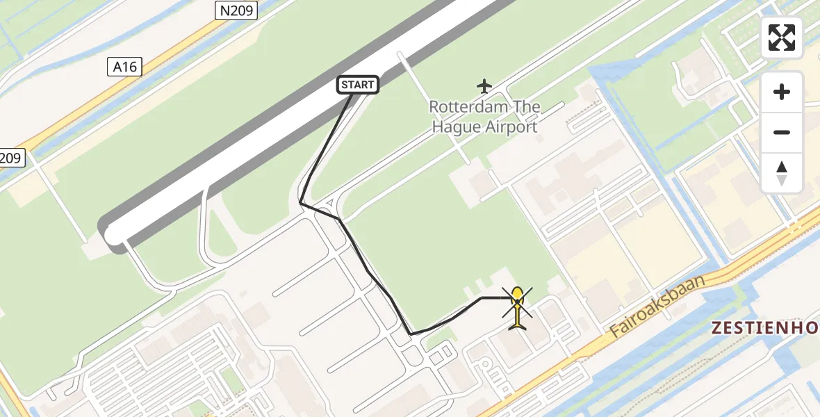 Routekaart van de vlucht: Kustwachthelikopter naar Rotterdam The Hague Airport, Arlandabaan Platformzijde