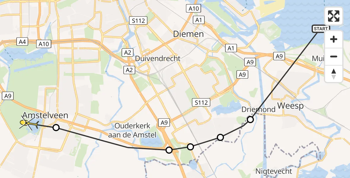 Routekaart van de vlucht: Politieheli naar Amstelveen, Gein-Noord