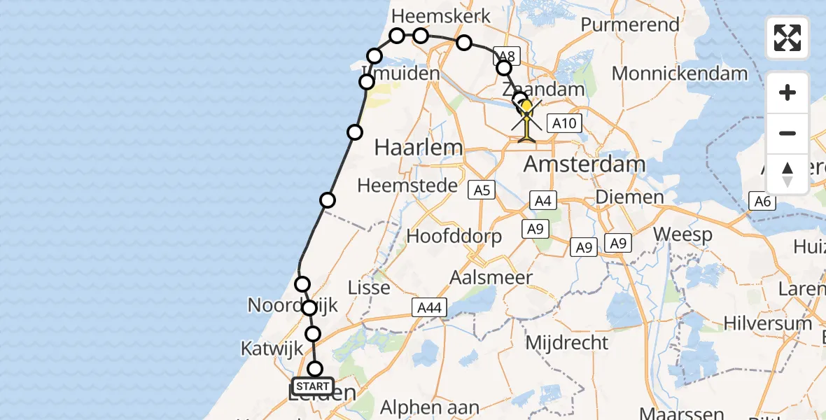 Routekaart van de vlucht: Lifeliner 1 naar Amsterdam Heliport, Houtlaan