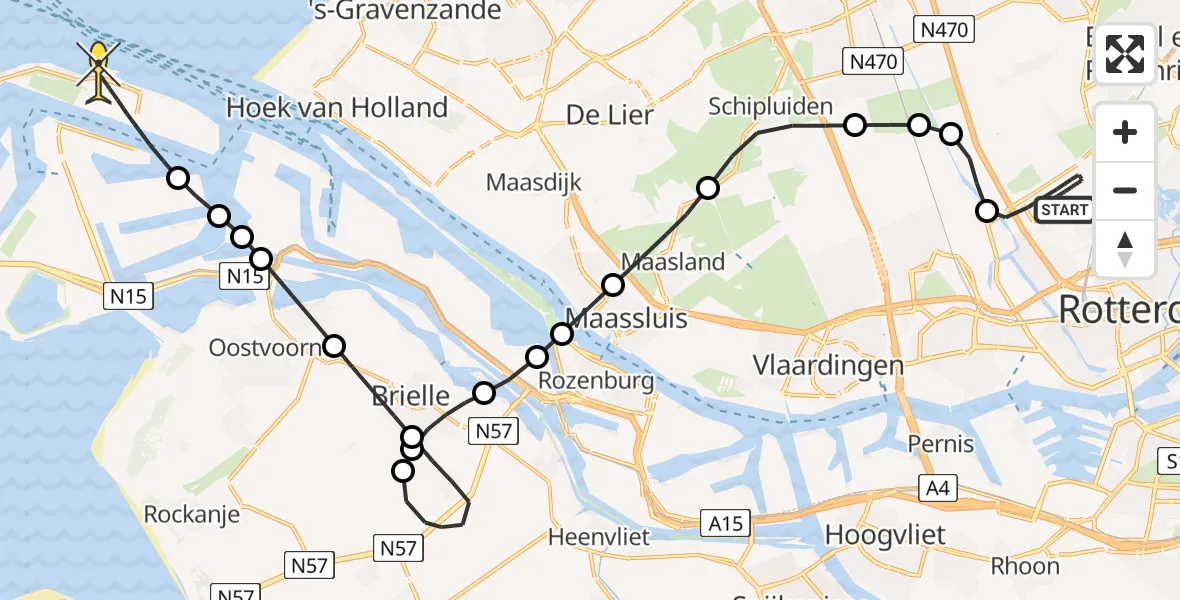 Routekaart van de vlucht: Kustwachthelikopter naar Maasvlakte, Arlandabaan Platformzijde