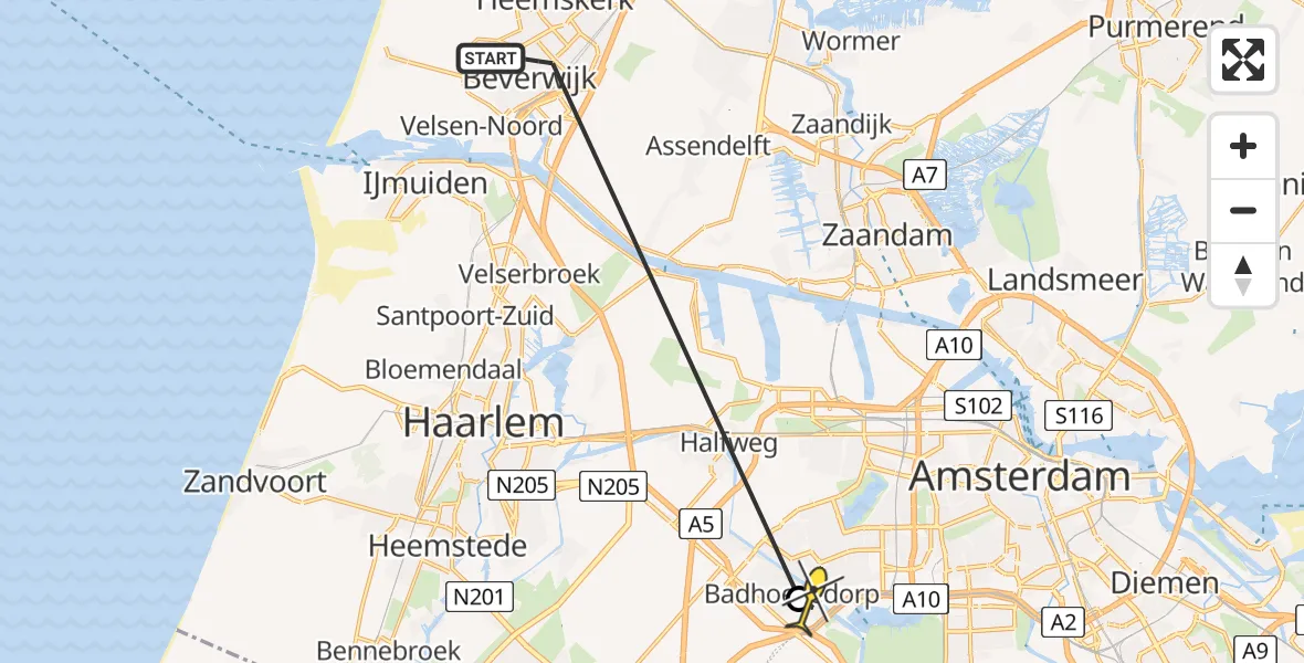 Routekaart van de vlucht: Politiehelikopter naar Badhoevedorp, Van Loenenlaan