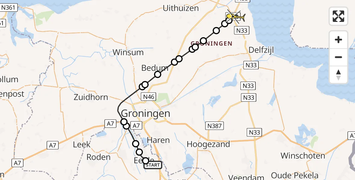 Routekaart van de vlucht: Lifeliner 4 naar Spijk, Eskampenweg