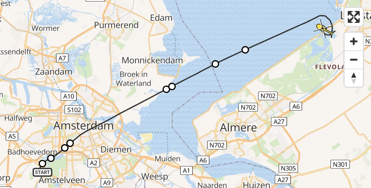 Routekaart van de vlucht: Politieheli naar Lelystad, Thermiekstraat