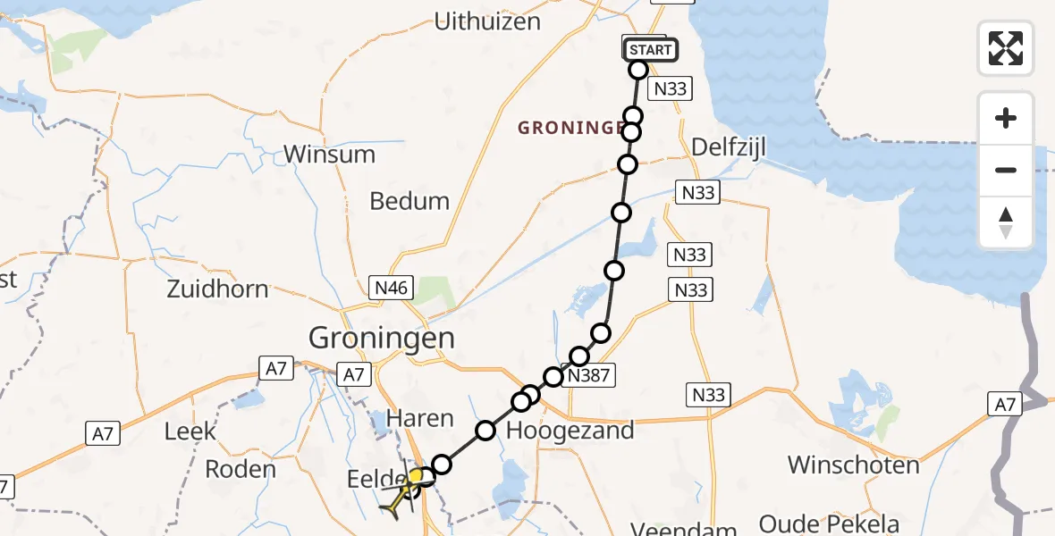 Routekaart van de vlucht: Lifeliner 4 naar Groningen Airport Eelde, Spijkster Oudedijk