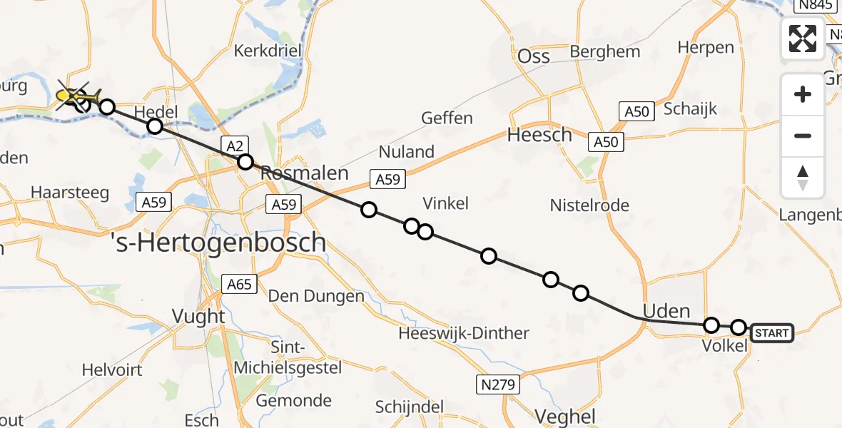 Routekaart van de vlucht: Lifeliner 3 naar Well, Zeelandsedijk