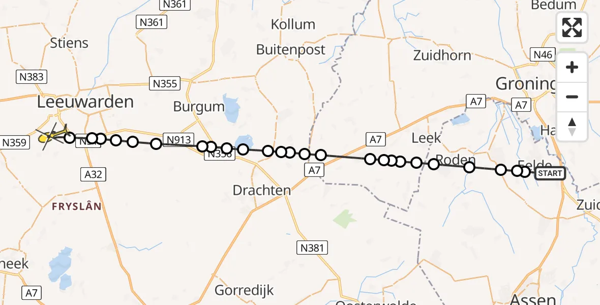 Routekaart van de vlucht: Lifeliner 4 naar Jellum, Hoofdweg