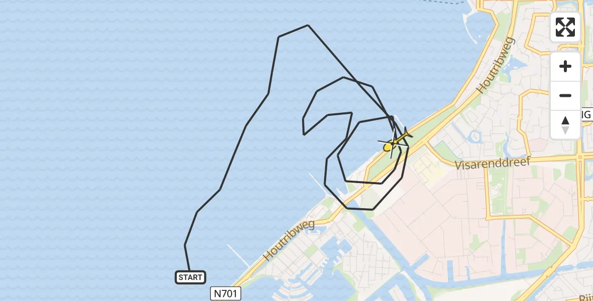 Routekaart van de vlucht: Politiehelikopter naar Lelystad, Oostvaardersdiep