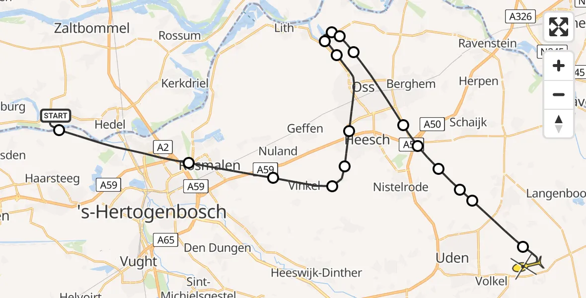 Routekaart van de vlucht: Lifeliner 3 naar Vliegbasis Volkel, Wellsedijk