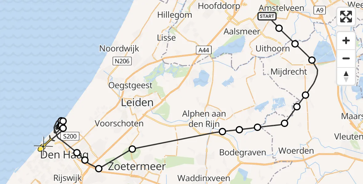 Routekaart van de vlucht: Politieheli naar Den Haag, Bovenkerkerweg