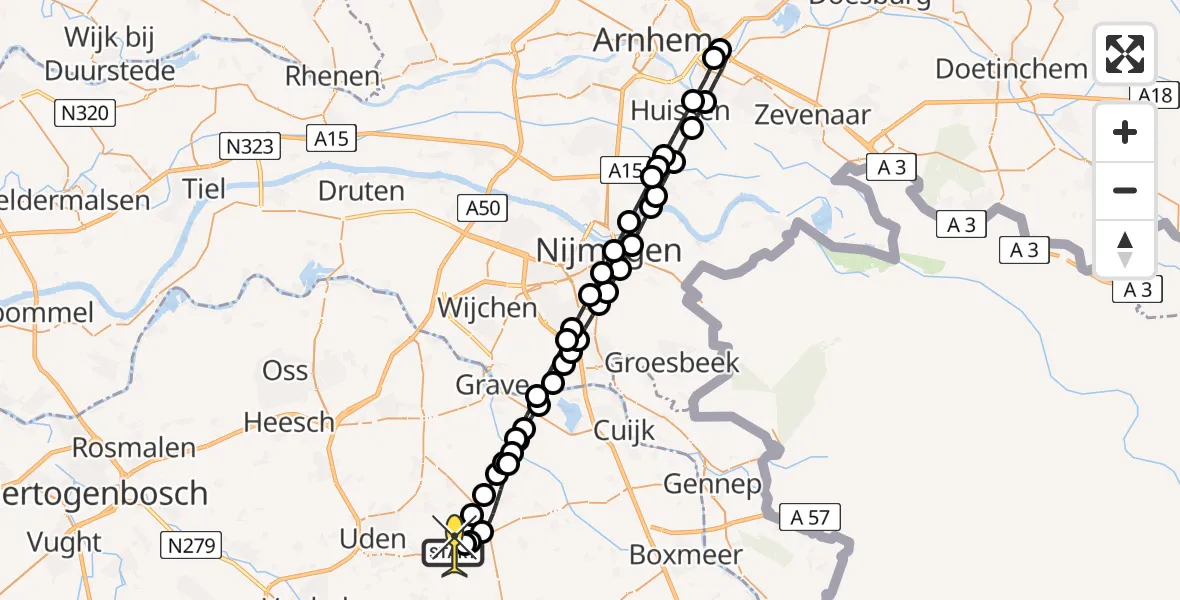 Routekaart van de vlucht: Lifeliner 3 naar Vliegbasis Volkel, Zeelandsedijk