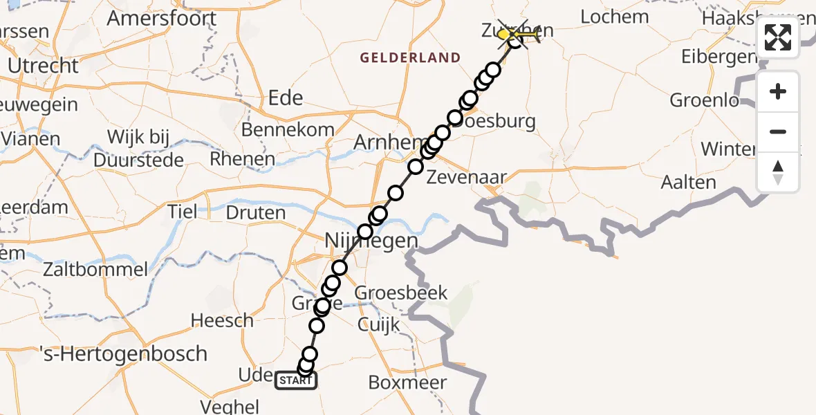 Routekaart van de vlucht: Lifeliner 3 naar Zutphen, Zeelandsedijk