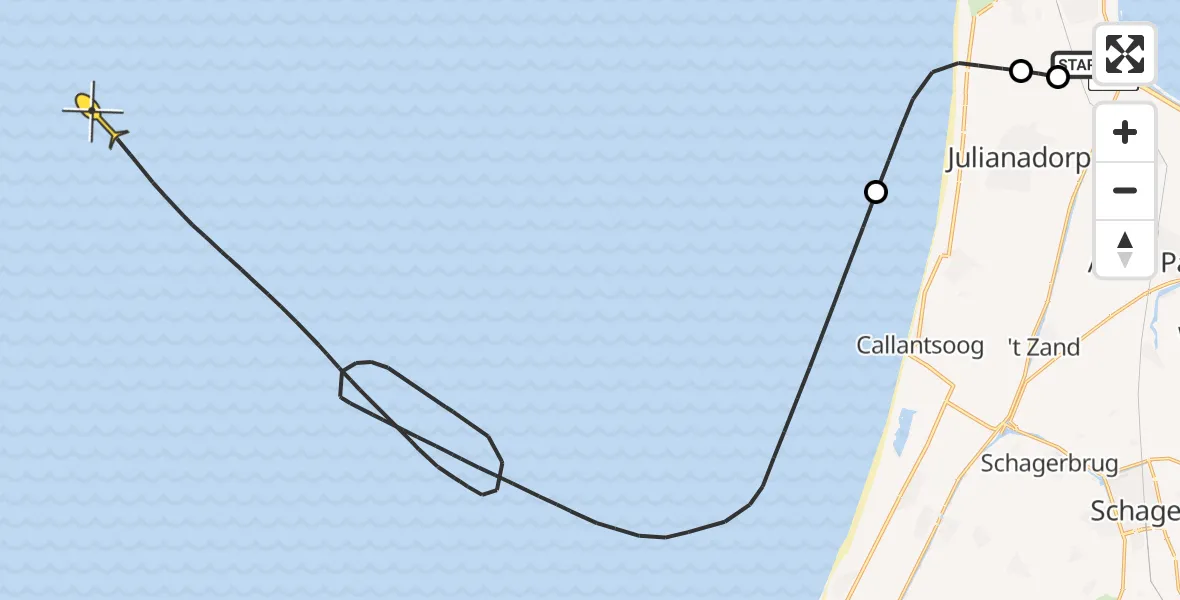 Routekaart van de vlucht: Kustwachthelikopter naar Nieuweweg