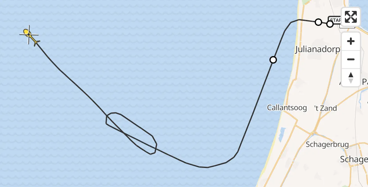 Vluchtroute Kustwachthelikopter van Vliegveld De Kooy naar 