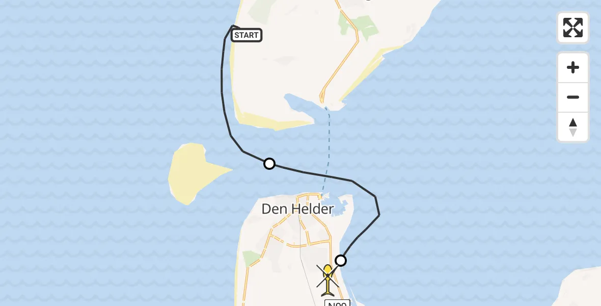 Routekaart van de vlucht: Kustwachthelikopter naar Vliegveld De Kooy, Paal 12