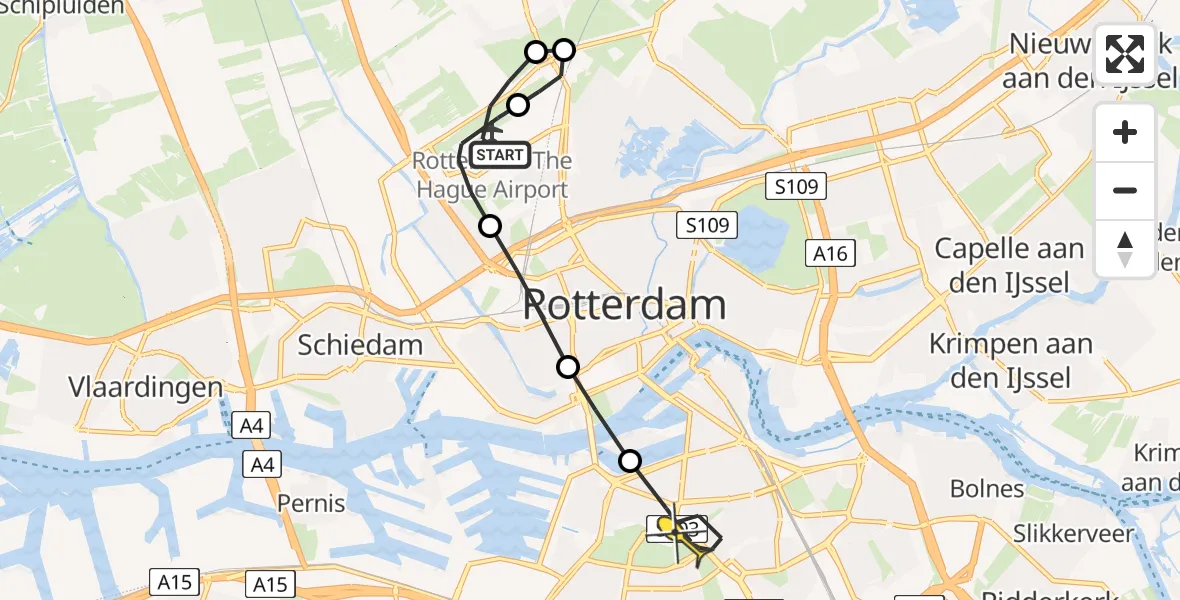 Routekaart van de vlucht: Lifeliner 2 naar Rotterdam, Doenkadepad