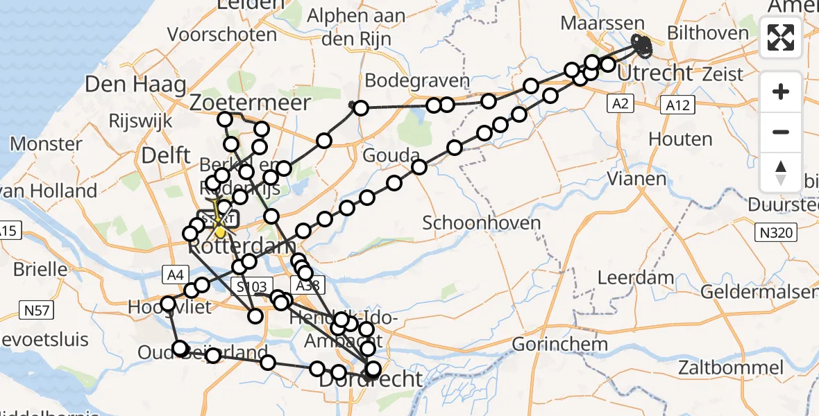 Routekaart van de vlucht: Politieheli naar Rotterdam The Hague Airport, Otterdijk