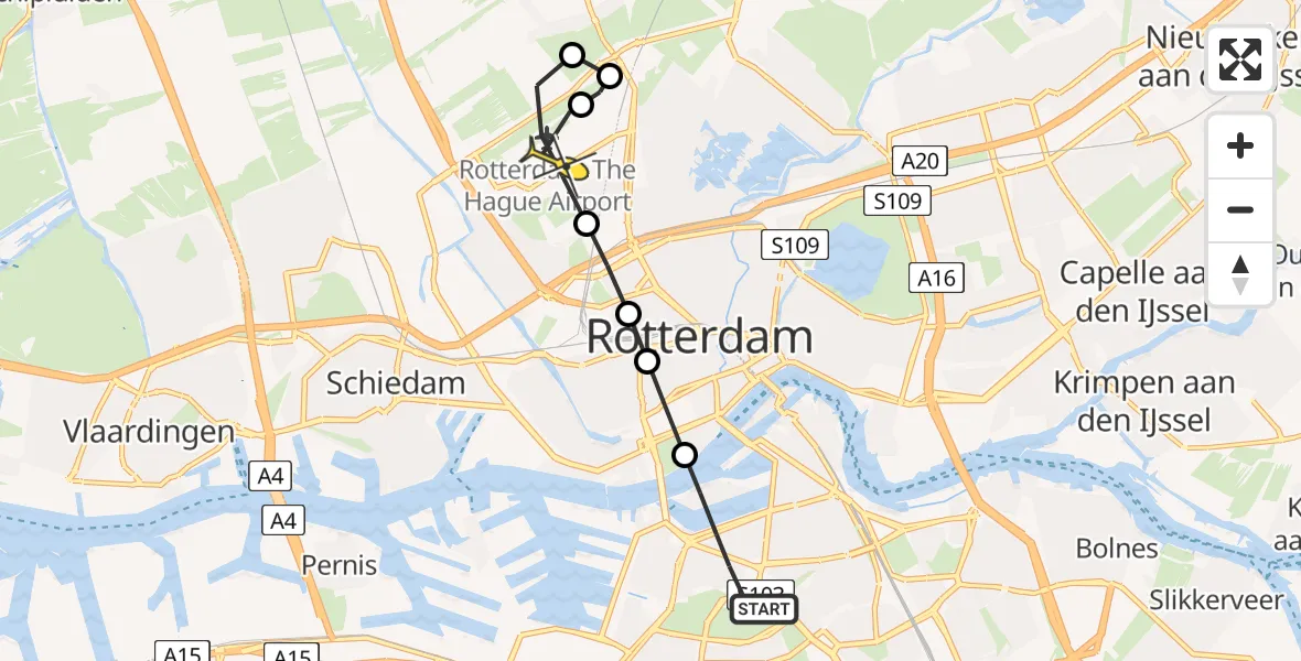 Routekaart van de vlucht: Lifeliner 2 naar Rotterdam The Hague Airport, Wolphaertsbocht