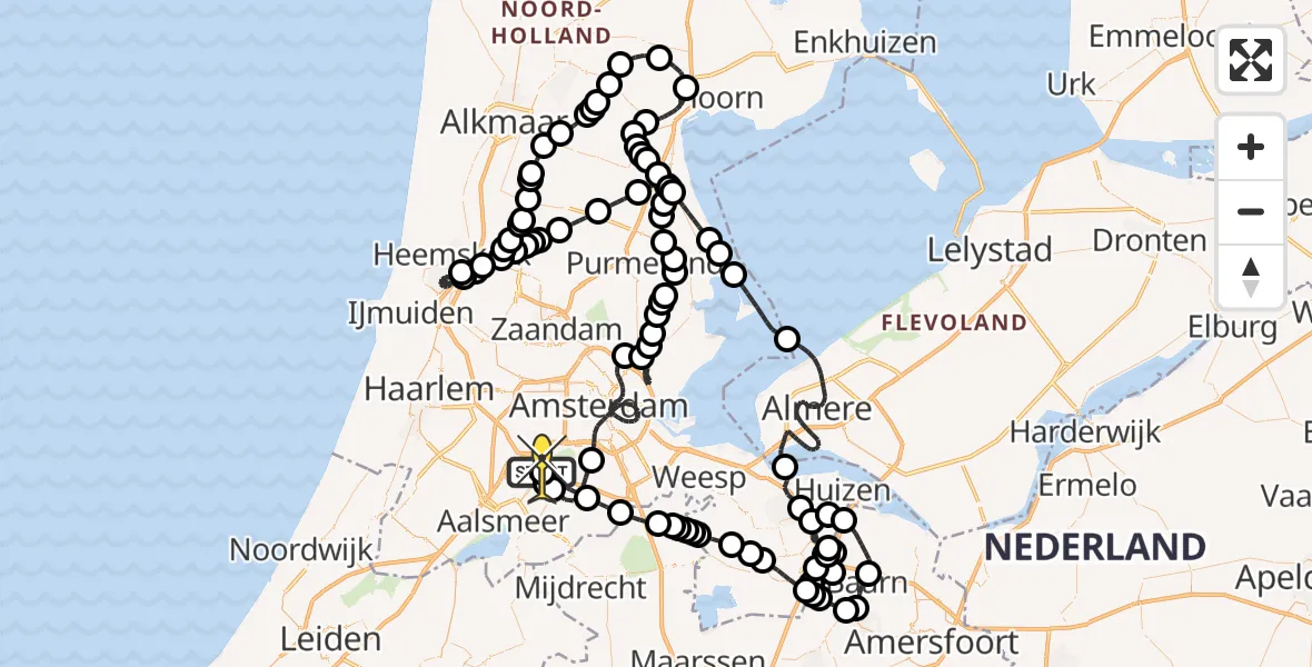 Routekaart van de vlucht: Politieheli naar Schiphol, Fokkerweg