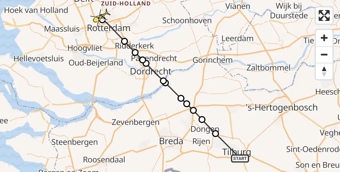 Routekaart van de vlucht: Lifeliner 2 naar Rotterdam The Hague Airport, Broekhovenseweg