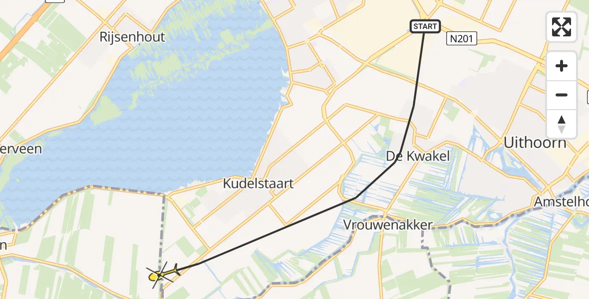 Routekaart van de vlucht: Politieheli naar Kudelstaart, Steenwycklaan