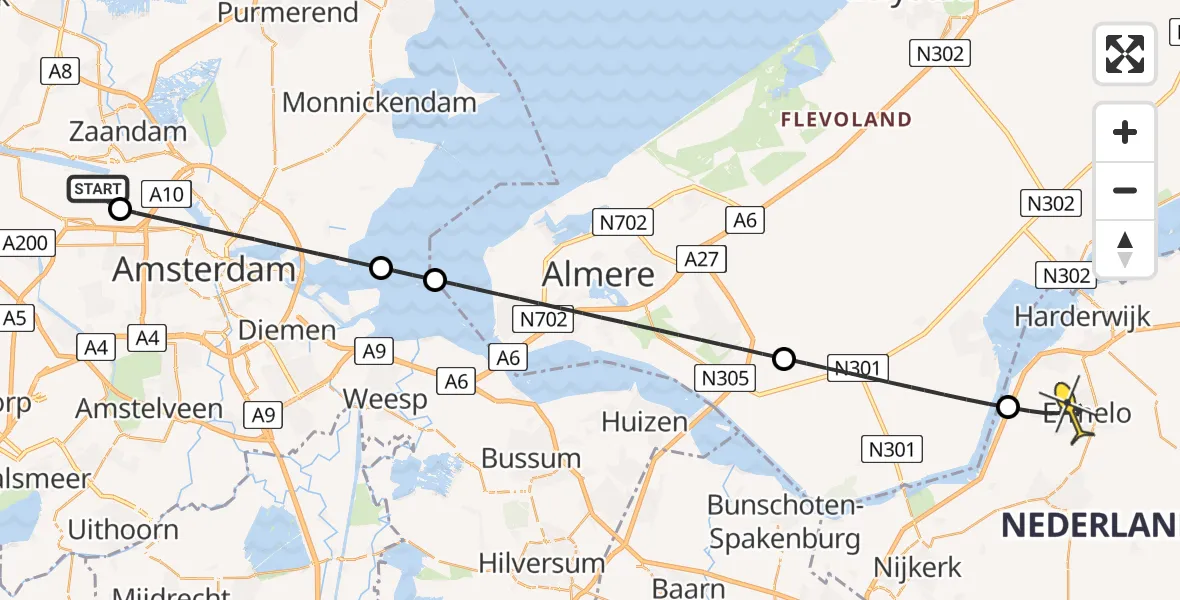 Routekaart van de vlucht: Lifeliner 1 naar Ermelo, Maltaweg