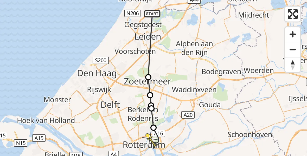 Routekaart van de vlucht: Politiehelikopter naar Rotterdam, Hitchcockstrook