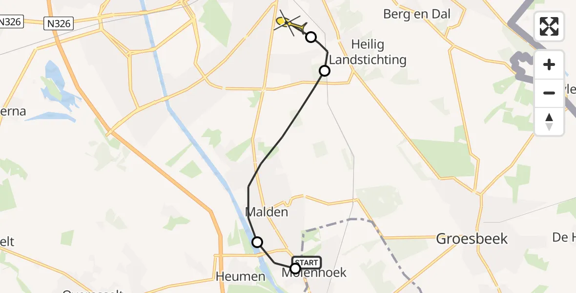 Routekaart van de vlucht: Lifeliner 3 naar Radboud Universitair Medisch Centrum, Ringbaan