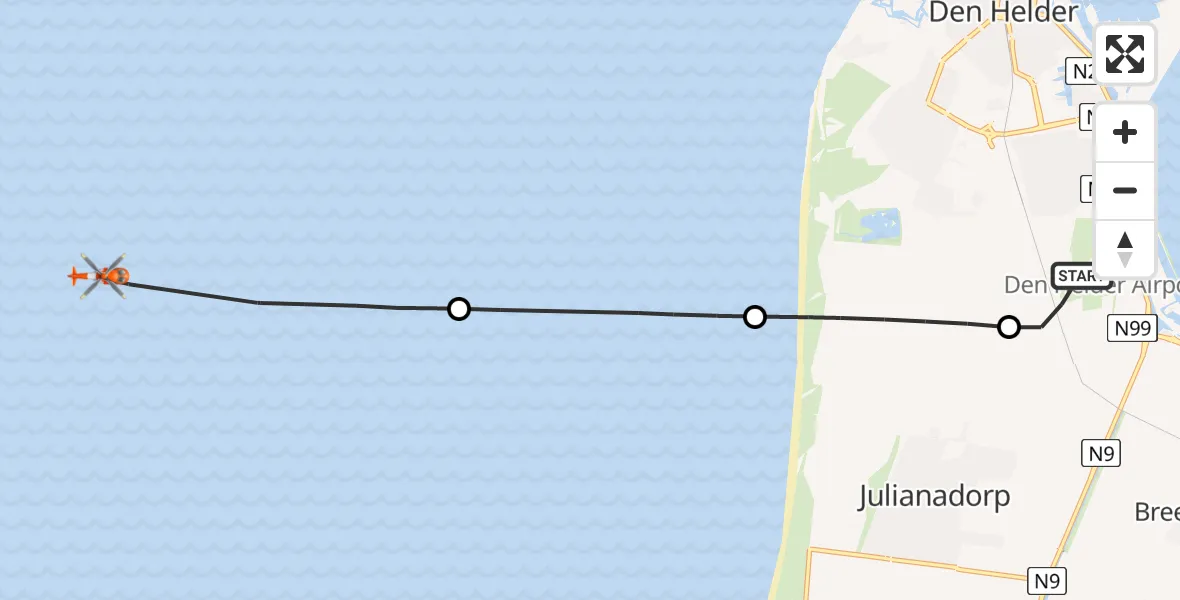 Vluchtroute Kustwachthelikopter Vliegveld De Kooy - , 10 januari 2025, 08:39