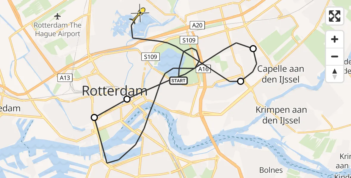 Routekaart van de vlucht: Politiehelikopter naar Rotterdam, Mantelpad
