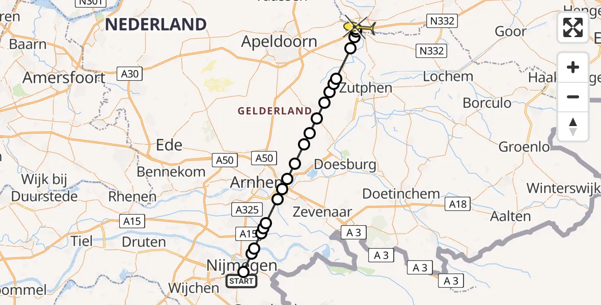 Routekaart van de vlucht: Lifeliner 3 naar Deventer, Groesbeekseweg