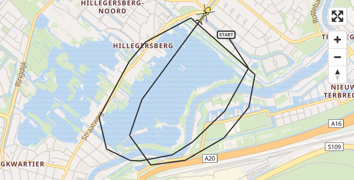 Routekaart van de vlucht: Politieheli naar Rotterdam, Bergse Linker Rottekade