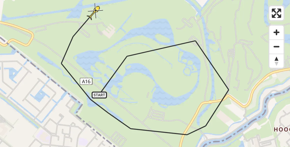 Routekaart van de vlucht: Politiehelikopter naar Bergschenhoek, Rottebandreef