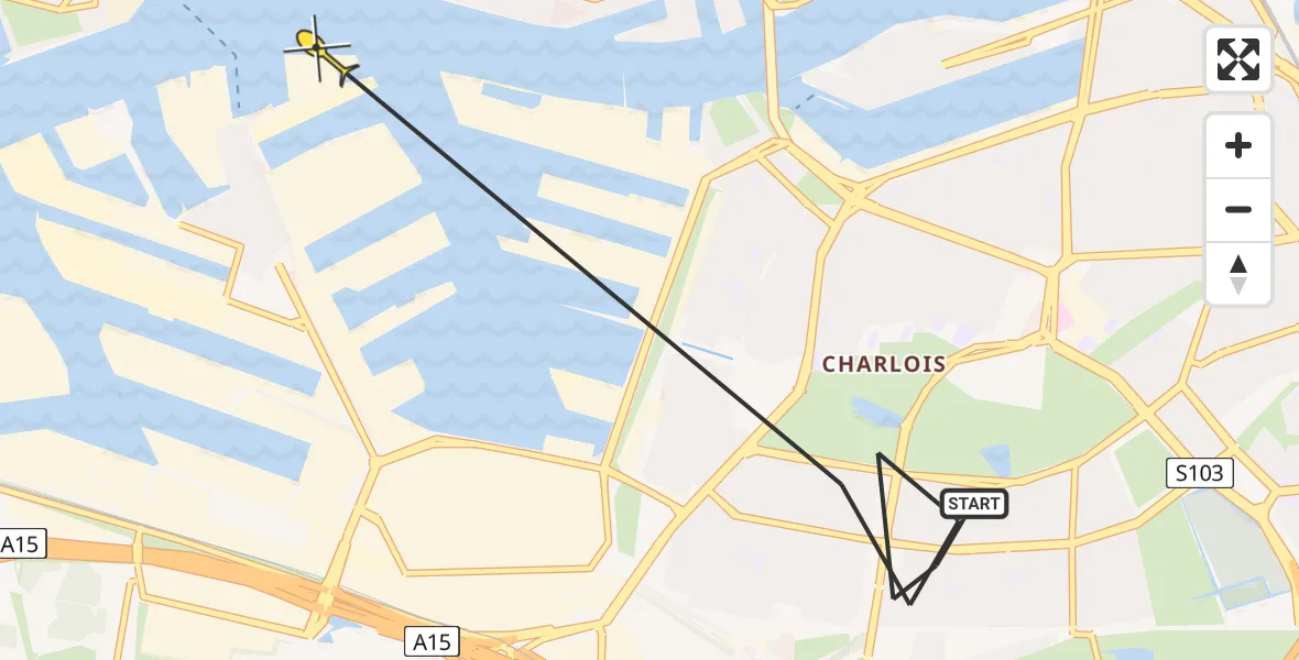 Routekaart van de vlucht: Politiehelikopter naar Rotterdam, Oldegaarde