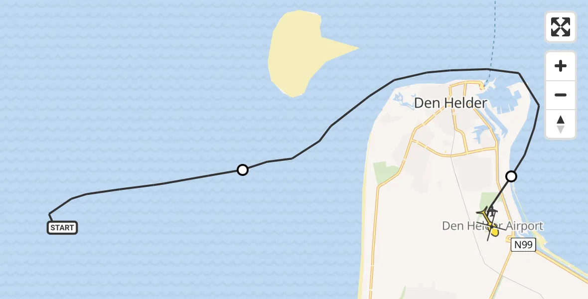 Routekaart van de vlucht: Kustwachthelikopter naar Vliegveld De Kooy, Luchthavenweg