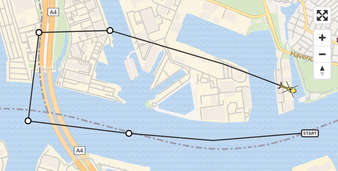 Routekaart van de vlucht: Politieheli naar Schiedam, Van der Pols BV