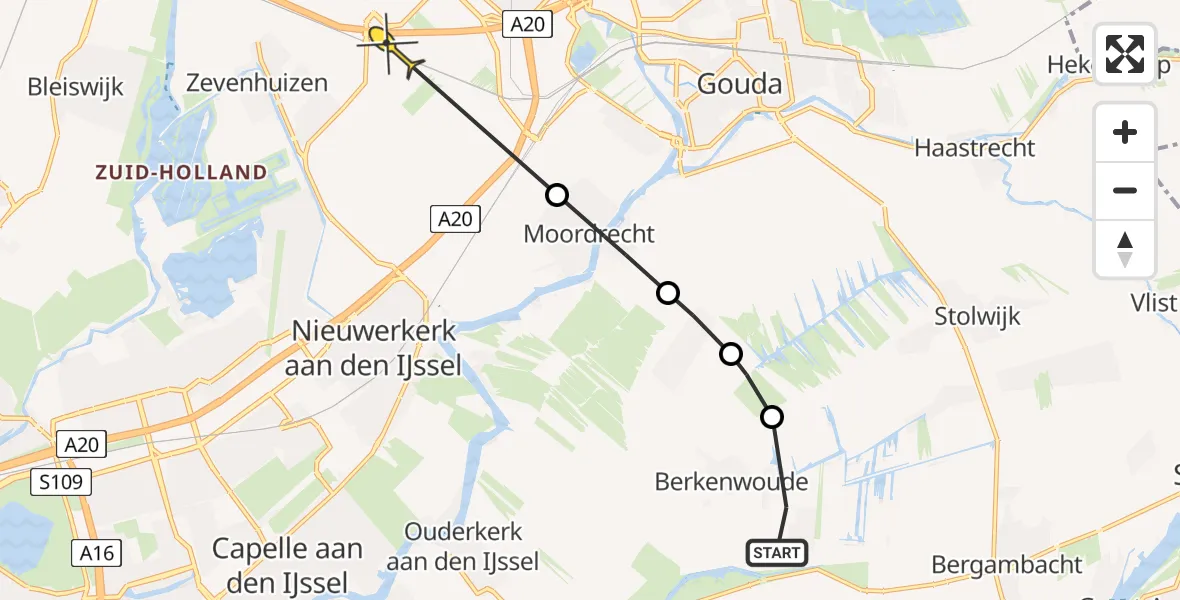 Routekaart van de vlucht: Politiehelikopter naar Zevenhuizen, Molenvliet
