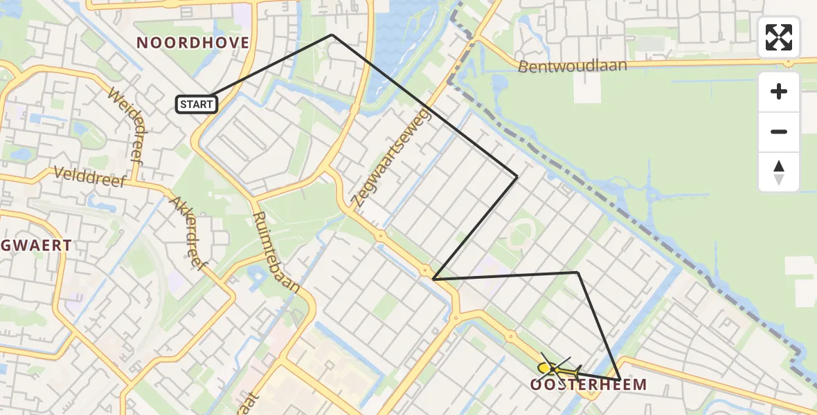 Routekaart van de vlucht: Politiehelikopter naar Zoetermeer, Loosduinenstraat