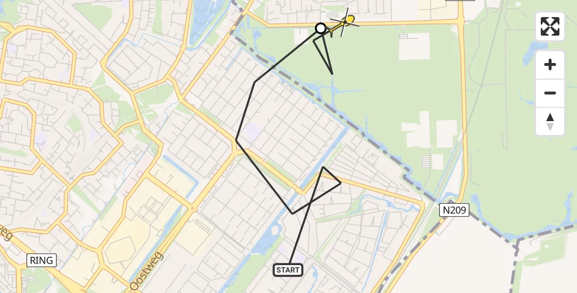 Routekaart van de vlucht: Politiehelikopter naar Benthuizen, Westerschelde