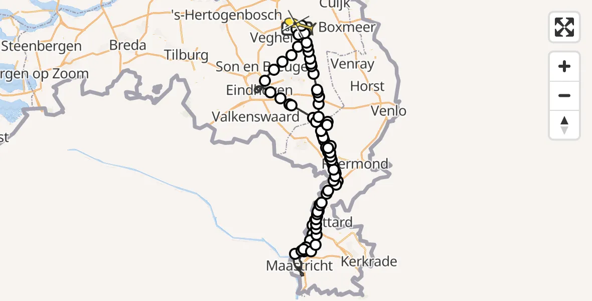 Routekaart van de vlucht: Politieheli naar Vliegbasis Volkel, Oosterheidestraat