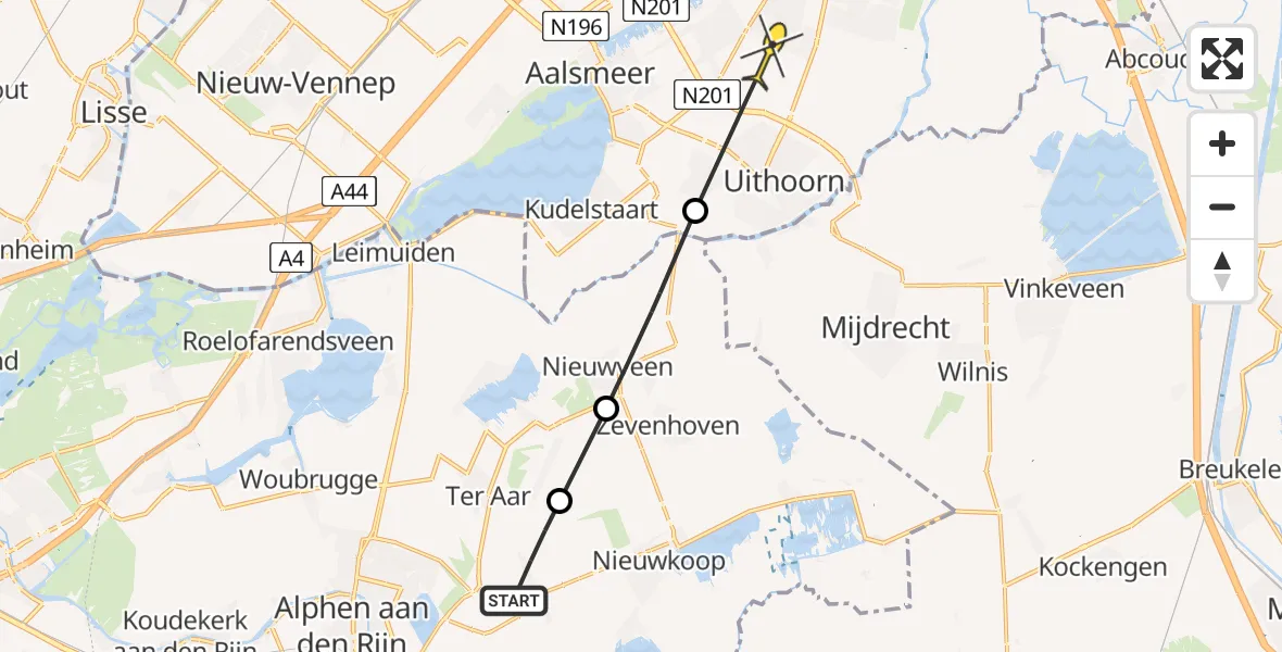 Routekaart van de vlucht: Politieheli naar Amstelveen, Hogedijk