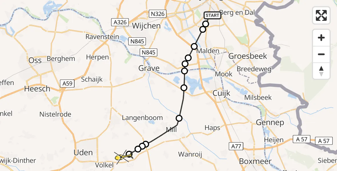 Routekaart van de vlucht: Lifeliner 3 naar Vliegbasis Volkel, van Peltlaan