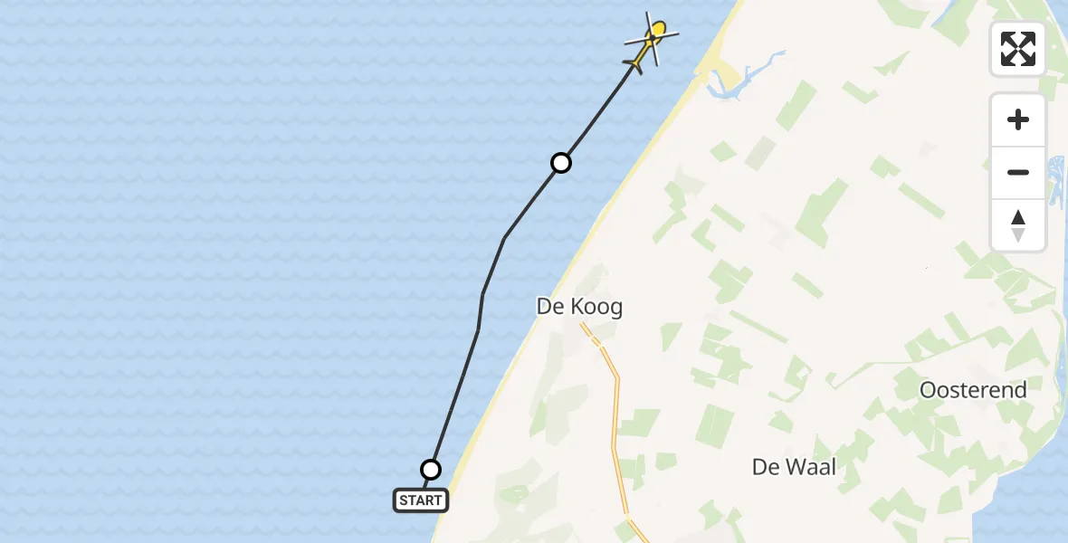 Routekaart van de vlucht: Politiehelikopter naar De Cocksdorp, Paal 17