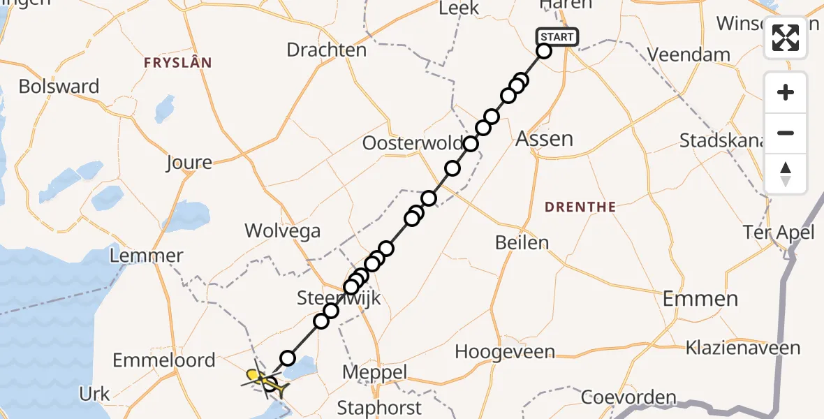 Routekaart van de vlucht: Lifeliner 4 naar Vollenhove, Luchtenburgerweg