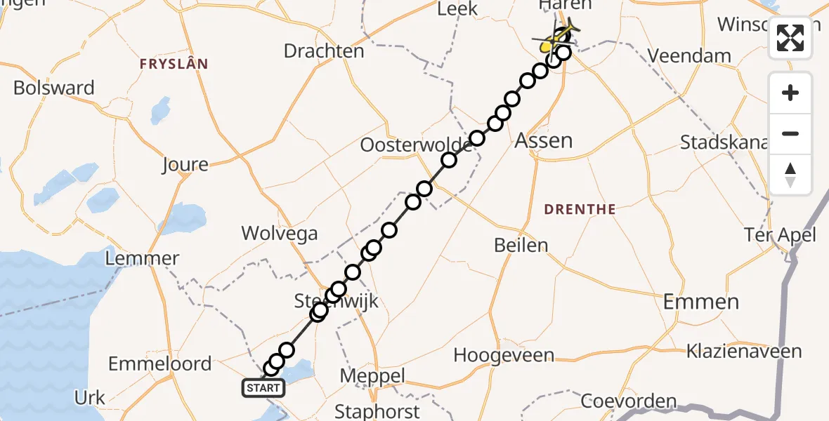 Routekaart van de vlucht: Lifeliner 4 naar Groningen Airport Eelde, Uiterdijkenweg