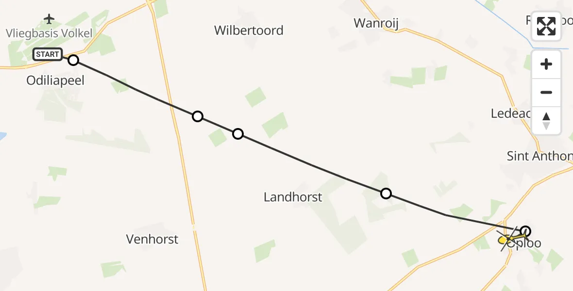 Routekaart van de vlucht: Lifeliner 3 naar Oploo, Noordlaan