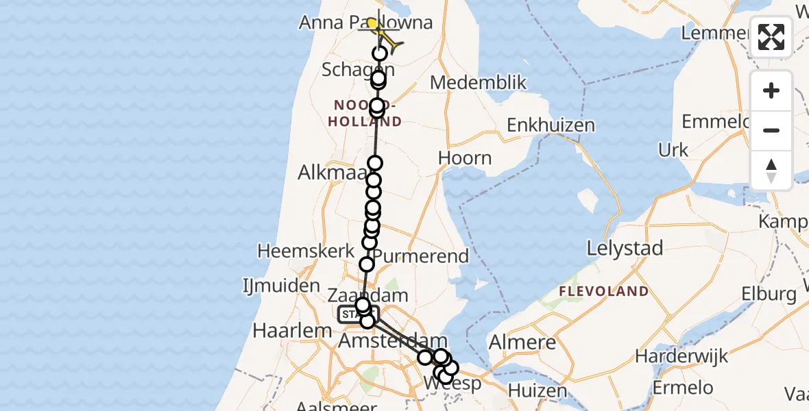 Routekaart van de vlucht: Lifeliner 1 naar Wieringerwaard, Westhaven