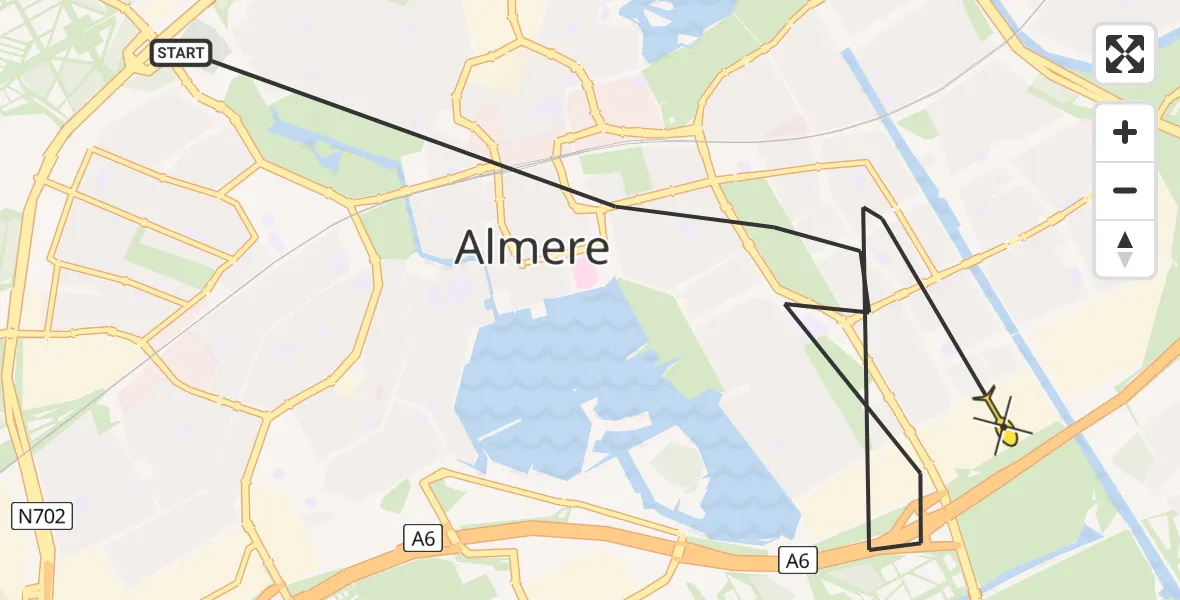 Routekaart van de vlucht: Politiehelikopter naar Almere, Cinemadreef