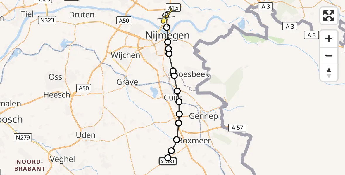 Routekaart van de vlucht: Lifeliner 3 naar Nijmegen, 't Buske