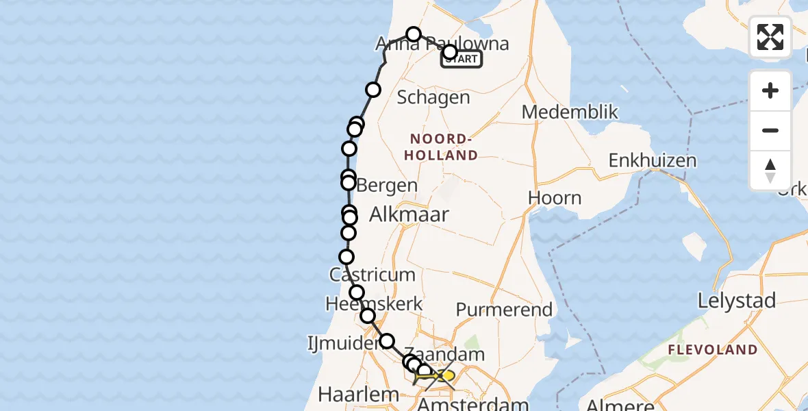 Routekaart van de vlucht: Lifeliner 1 naar Amsterdam Heliport, Kerkweg